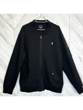 Polo Ralph Lauren Double Knit Bomber Jacket Full Zip Black Mens Size XL